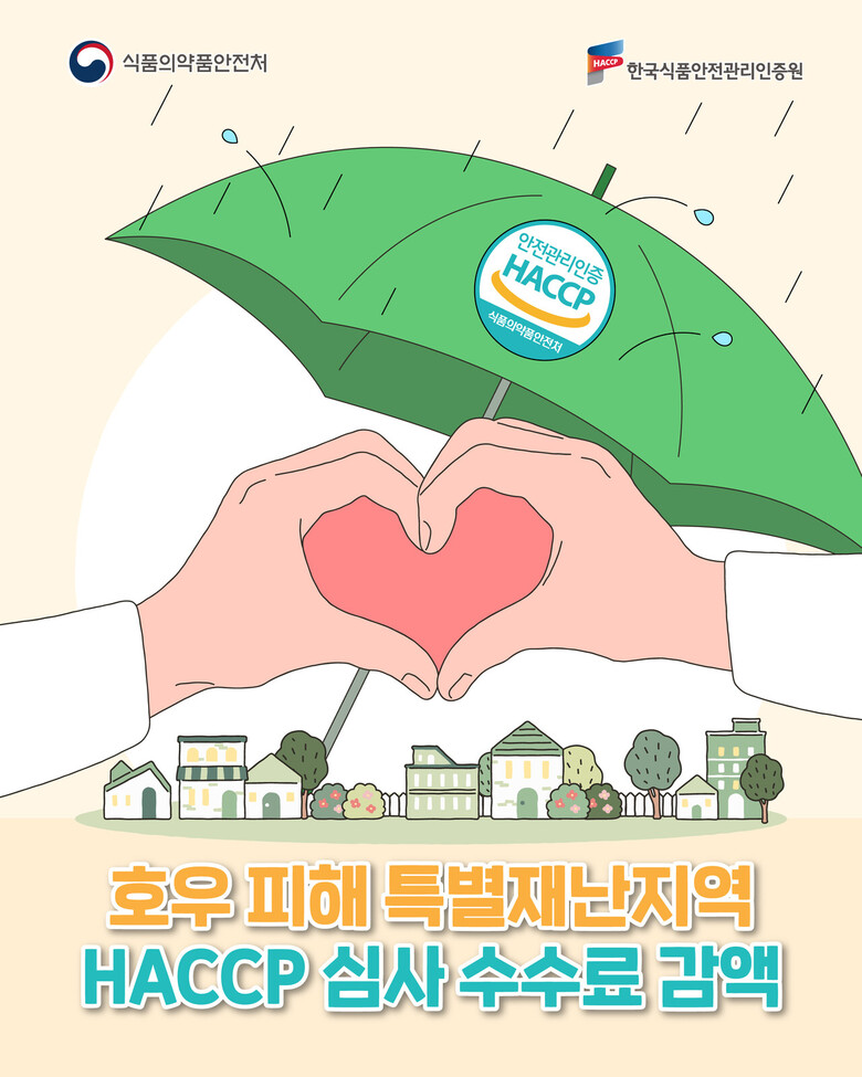 호우 피해 특별재난지역 해썹 심사 수수료 감액 안내(해썹인증원 제공)